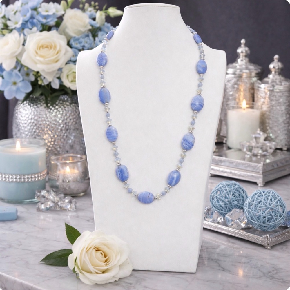 ARTISAN Faceted Blue Lace Agate, Opalite, and Sterling Silver Necklace